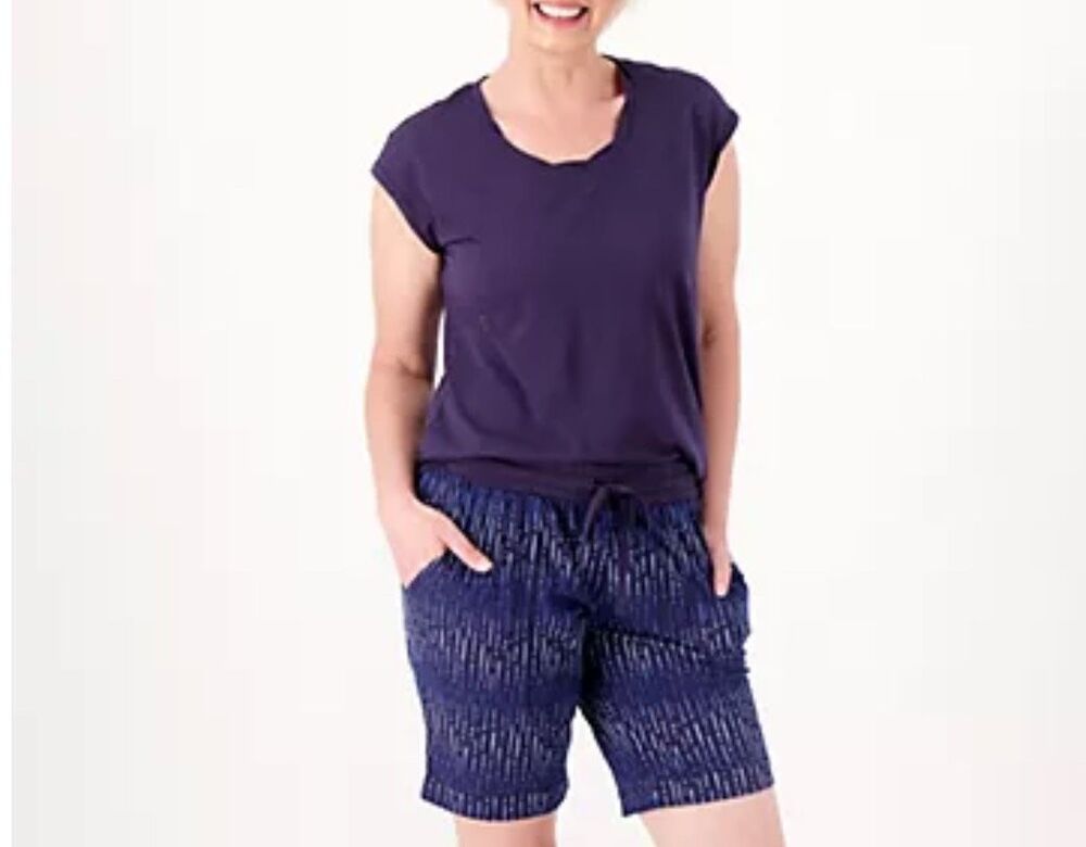 Splendid Slub Jersey Twist Neck Tee Bermuda Short Set Navy Stripe Women’s Medium